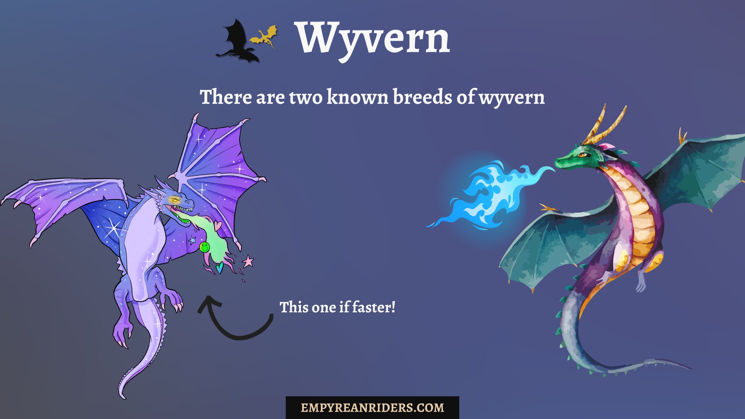 Depiction of Wyvern breeds with blue fire and green fire, Empyrean Series by Rebecca Yarros