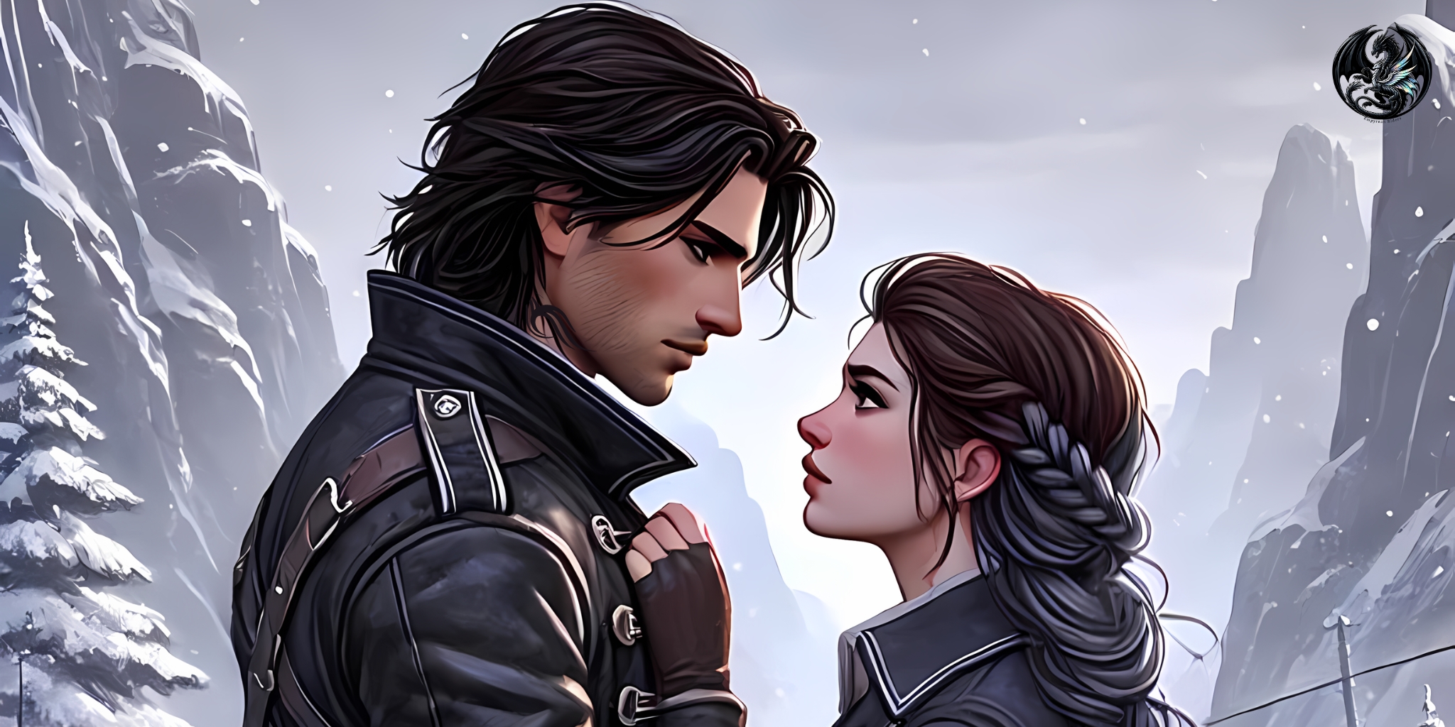 Violet and Xaden before their first kiss in the snow at Basgiath War College