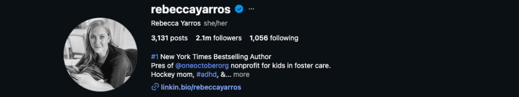 rebecca yarros insta profile
